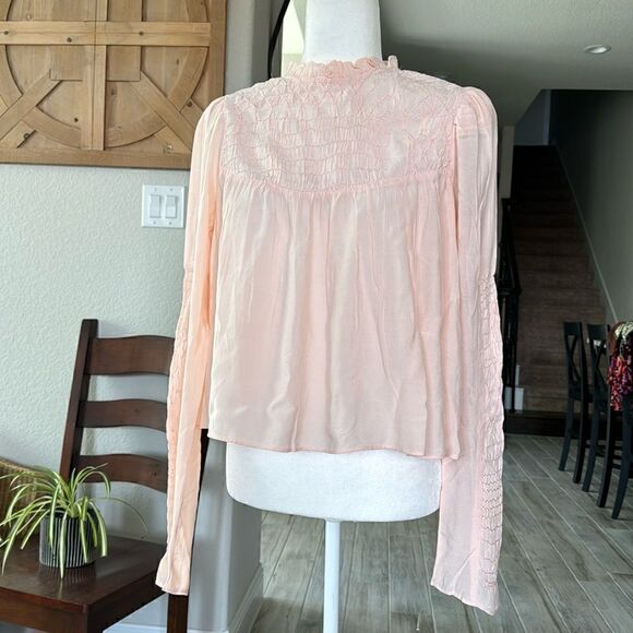 NWOT Free People Smocked In Time Top Ruffled High Neck Long Sleeves XS Feminine - Picture 13 of 16
